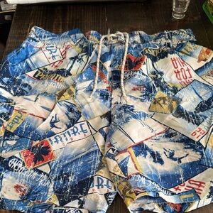 Caribbean Joe‎ Blue and White Graphic Men's Athletic Shorts
